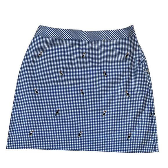 Talbots Sz 8P Blue Gingham Toucan Bird Embroidered Mini Skirt Preppy Fitted - Picture 5 of 16